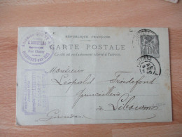 REPIQUAGE LORGUETEAU REPRESENTANT ROCHEFORT  CARTE POSTALE SAGE ENTIER POSTAL - Overprinter Postcards (before 1995)