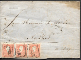 Austria Bohemia Pilsen Letter Cover Mailed To Prague 1860. 3x 5Kr Stamps - Storia Postale