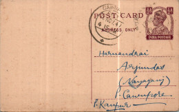 India Postal Stationery George VI 1/2A Cawnpore Cds Jawaharlal Gangaram Elephant - Postcards