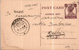 India Postal Stationery George VI 1/2A Delhi Cds - Postcards