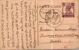 India Postal Stationery George VI 1/2A To Delhi - Postkaarten