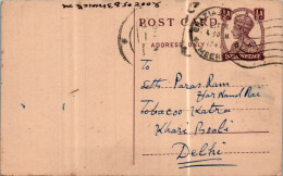 India Postal Stationery George VI 1/2A To Delhi - Postcards