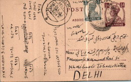 India Postal Stationery George VI 1/2A Delhi Cds - Postcards