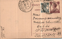 India Postal Stationery George VI 1/2A Delhi Cds - Postales