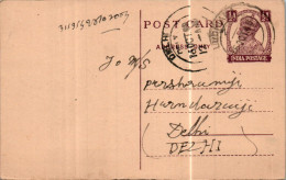 India Postal Stationery George VI 1/2A Delhi Cds - Postcards