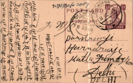 India Postal Stationery George VI 1/2A Delhi Cds - Postkaarten