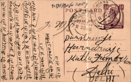 India Postal Stationery George VI 1/2A Delhi Cds - Postales