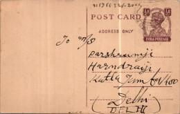 India Postal Stationery George VI 1/2A To Delhi - Cartoline Postali