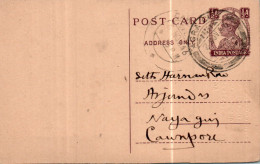 India Postal Stationery George VI 1/2A To Cawnpore - Postcards