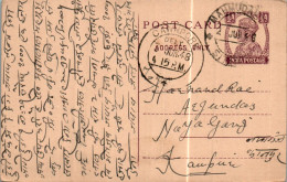 India Postal Stationery George VI 1/2A Cawnpore Cds  - Ansichtskarten