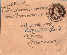 India Postal Stationery George VI 1A Jodhpur Kache Cds To Marwar - Cartes Postales
