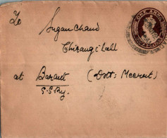 India Postal Stationery George VI 1A Baraut Meerut Cds - Postkaarten