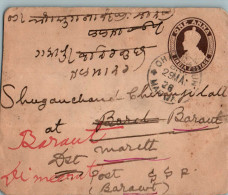 India Postal Stationery George VI 1A To Baraut - Cartes Postales