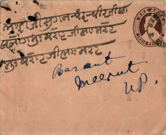 India Postal Stationery George VI 1A To Baraut Meerut - Cartoline Postali