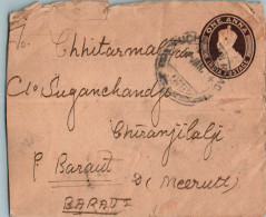 India Postal Stationery George VI 1A To Baraut - Cartes Postales