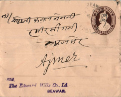 India Postal Stationery George VI 1A To Beawar - Cartes Postales