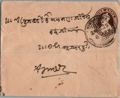 India Postal Stationery George VI 1A Nimbahera Cds To Ajmer - Postcards