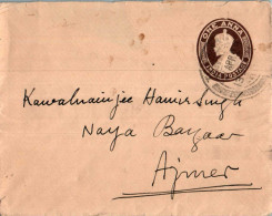 India Postal Stationery George VI 1A To Ajmer - Cartoline Postali