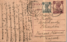 India Postal Stationery George VI 1/2A To Nagaur Marwar - Cartes Postales