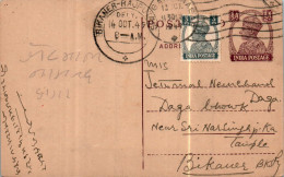 India Postal Stationery George VI 1/2A Bikaner Rajputana Cds - Postales