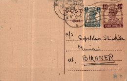 India Postal Stationery George VI 1/2A To Bikaner - Ansichtskarten