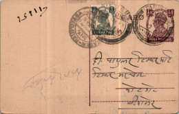 India Postal Stationery George VI 1/2A Rajputana Cds  Itarsi RMS Cds - Postkaarten