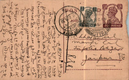 India Postal Stationery George VI 1/2A To Jaipur Surajbhan Radhakishan - Postcards