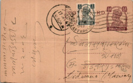 India Postal Stationery George VI 1/2A Muzaffarnagar Cds To Didwana - Cartes Postales