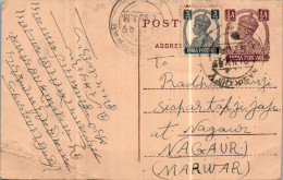 India Postal Stationery George VI 1/2A To Nagaur - Postales