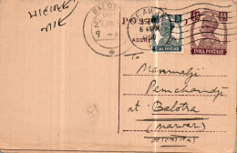 India Postal Stationery George VI 1/2A Balotra Cds Beawar Cds - Postkaarten