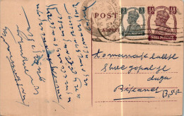 India Postal Stationery George VI 1/2A To Bikaner - Ansichtskarten