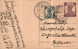 India Postal Stationery George VI 1/2A Bikaner Cds - Postkaarten