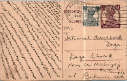 India Postal Stationery George VI 1/2A Sri Ganganagar Cds To Bikaner - Postkaarten