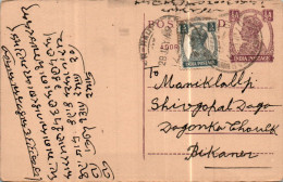 India Postal Stationery George VI 1/2A To Bikaner - Cartoline Postali