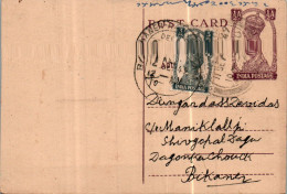 India Postal Stationery George VI 1/2A Bikaner Cds - Postkaarten