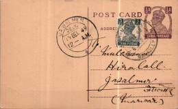 India Postal Stationery George VI 1/2A Jasalmer Cds Radheyshiam Rameshchandra Bareilly - Postkaarten