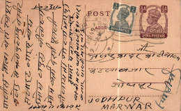 India Postal Stationery George VI 1/2A To Jodhpur - Cartes Postales