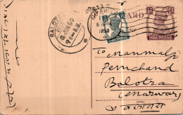 India Postal Stationery George VI 1/2A Balotra Cds Beawar Cds - Cartoline Postali