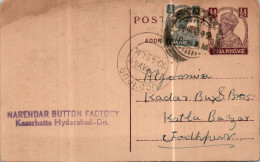 India Postal Stationery George VI 1/2A Jodhpur Cds Kasarhatta Hyderabad  - Postales