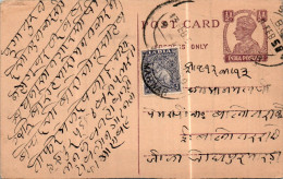 India Postal Stationery George VI 1/2A Elephant Stamp - Postkaarten
