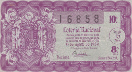 SPAIN - ESPAÑA - LOTTERY TICKET - LOTERIA NACIONAL 1959 - Billetes De Lotería