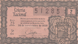 SPAIN - ESPAÑA - LOTTERY TICKET - LOTERIA NACIONAL 1959 - Lotterielose