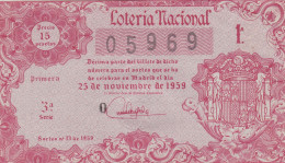 SPAIN - ESPAÑA - LOTTERY TICKET - LOTERIA NACIONAL 1959 - Biglietti Della Lotteria