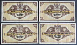 4x Geldschein Banknote Notgeld Bergisch Gladbach 100000 Mark 20.07.1923 - Altri & Non Classificati