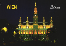 VIENNA, TOWN HALL, ARCHITECTURE, NIGHT, TOWER WITH CLOCK, AUSTRIA, POSTCARD - Autres & Non Classés