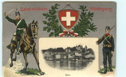 Suisse - Swiss - Schweiz - Vaud - Nyon - Carte Gaufrée - Militaria - Militaires - Régiments - Salut - Militärgruss - Andere & Zonder Classificatie