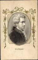Gaufré Passepartout CPA Komponist Wolfgang Amadeus Mozart, Portrait - Personnages Historiques