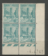 TUNISIE Blocs 4 N° 276 Coin Daté  4 / 4 / 45 NEUF** SANS CHARNIERE NI TRACE  / Hingeless  / MNH - Unused Stamps