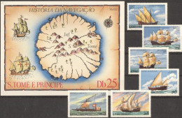 S. Tomè 1979, Navigation History, Ships, Map, 6val +Block - Géographie