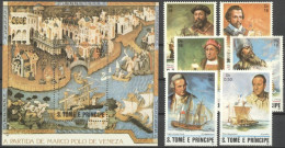 S. Tomè 1982, Explorers, Marco Polo, Colombo, Cook, 6val +BF - Christoffel Columbus